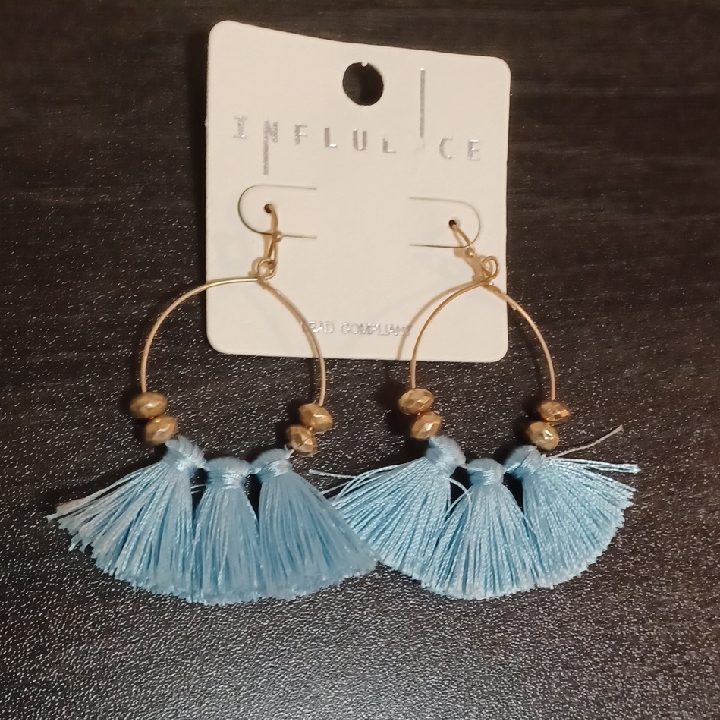Stylish Gold And Blue Tassel Hoop Earrings